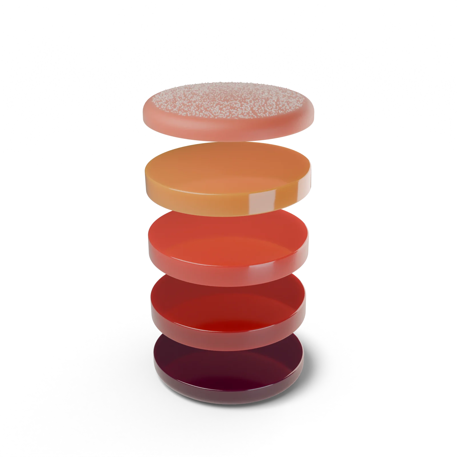 Exploded view of a Clever gummy showing coating, flavor, active, texture and base layers